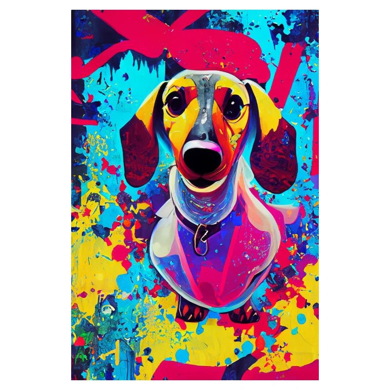 Impression pop art moderne | Teckel avec graffiti coloré