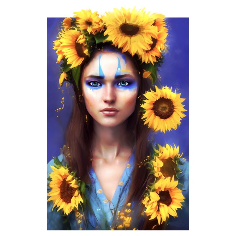 Mädchen mit Sonnenblumen.