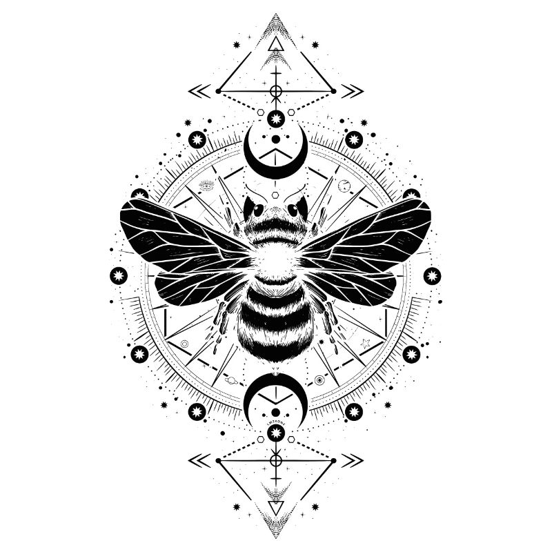 Astronomy - Mystical Bee Phases Moons - Black