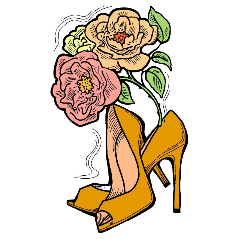Chaussures à talons hauts avec fleur de rose. Style romantique.