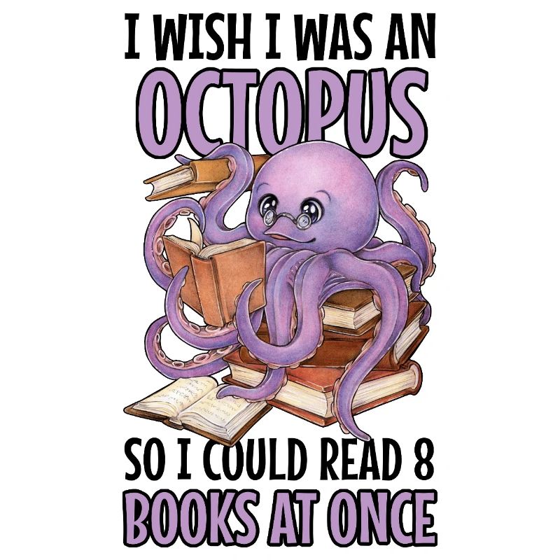 Lesender Oktopus im Bücherstapel Buch Geschenk