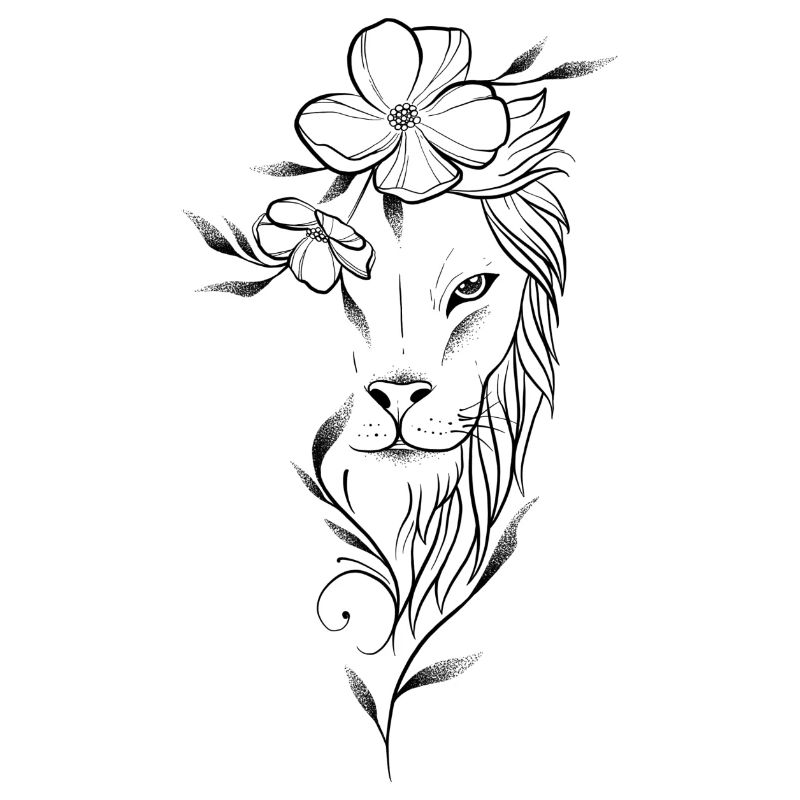 Lion floral dotwork art