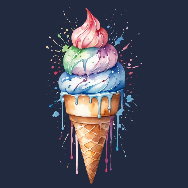 Rainbow Delight : Cornet de crème glacée à l’aquarelle