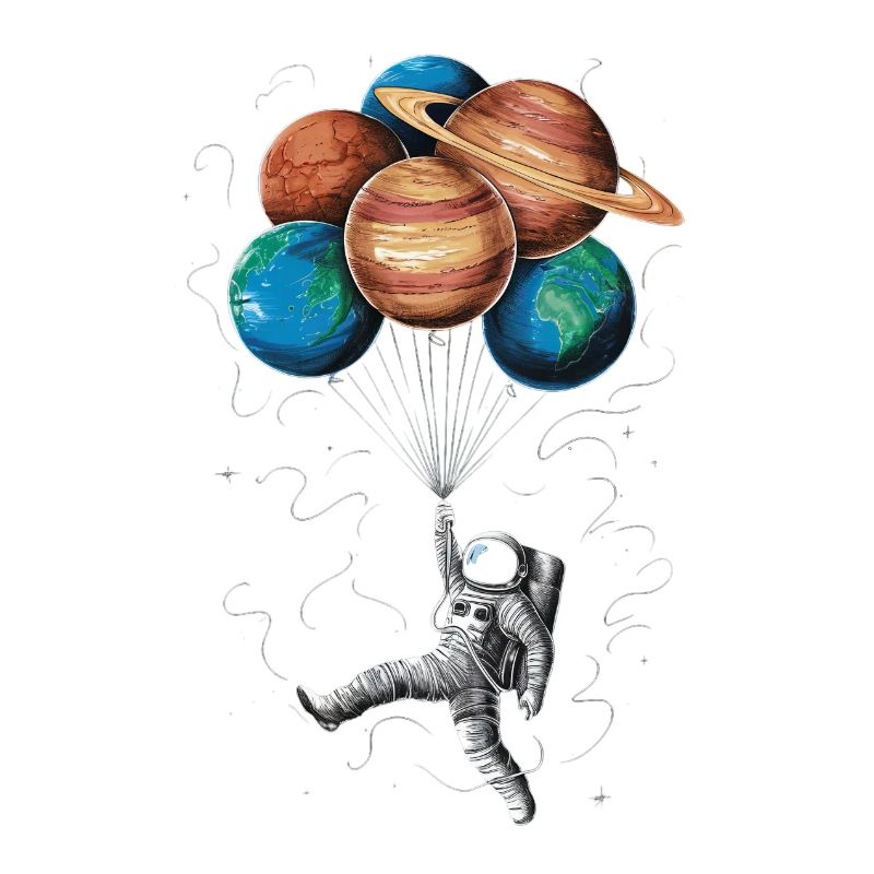 Astronaute flottant avec des ballons de planètes dans l’espace