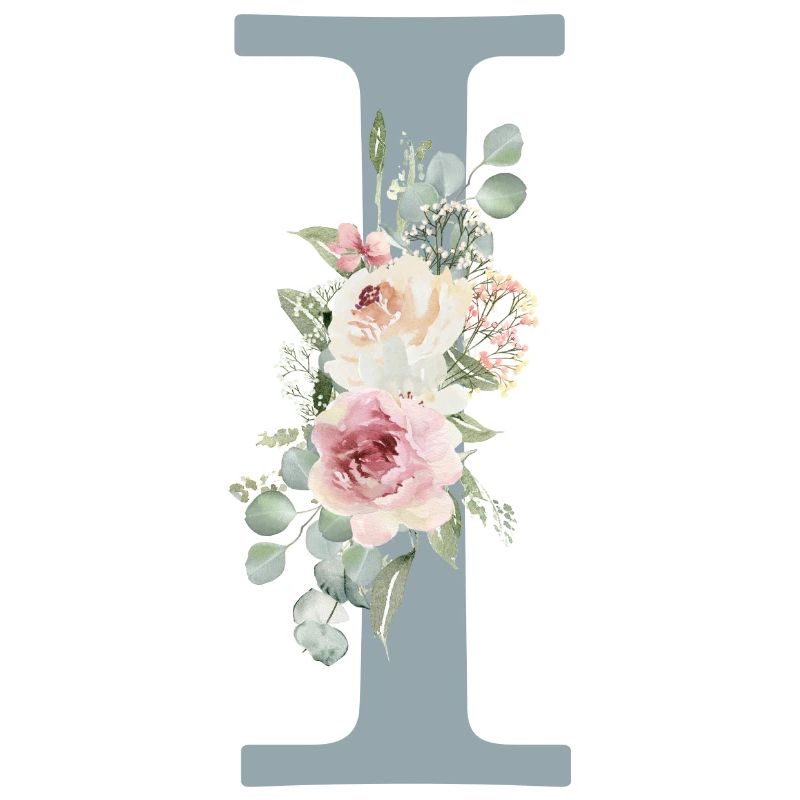 I| Monogramme | Eucalyptus Pastel Fleur Bleu