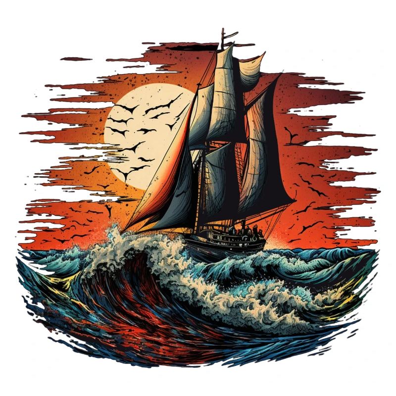 Sailing ship at full speed