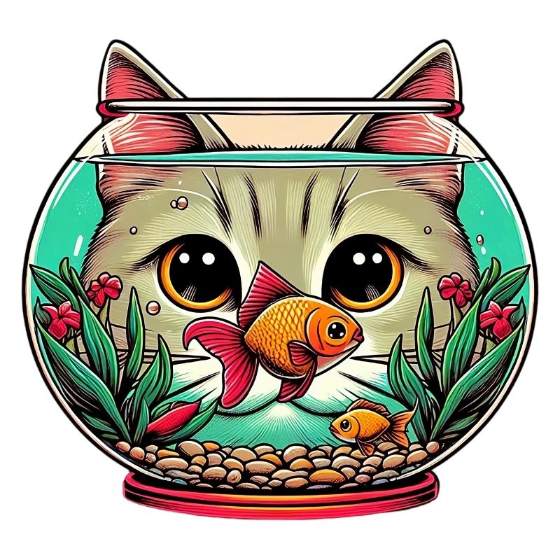 Chat d’aquarium avec poisson rouge