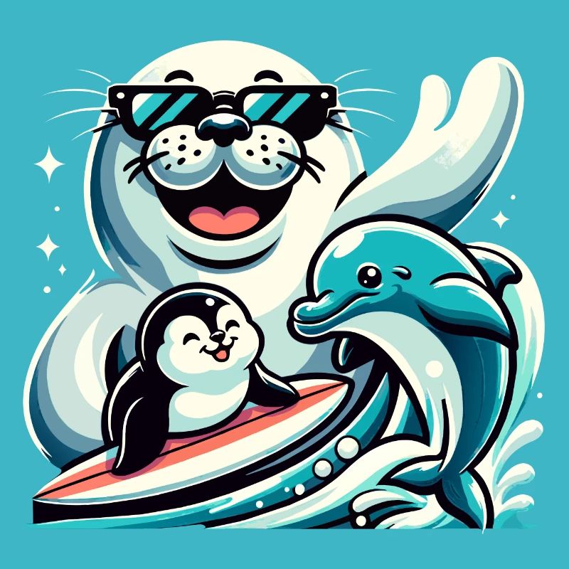 Drôles d’animaux : phoque, dauphin et pingouin