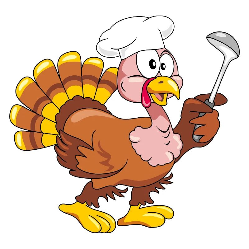 Cuisinier de dinde drôle et comique avec une louche
