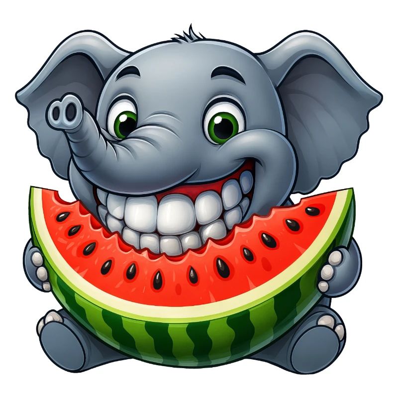 Cheerful elephant with melon fruit summer grin