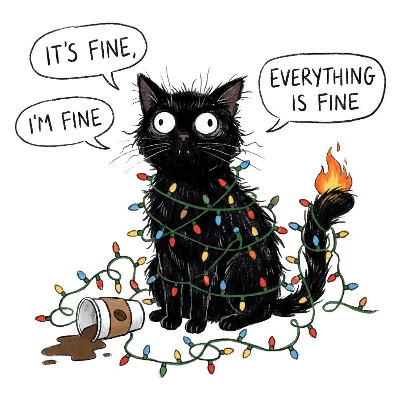 Schwarze Katze in Lichter gehüllt