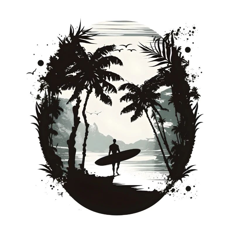 Surfeur noir et blanc