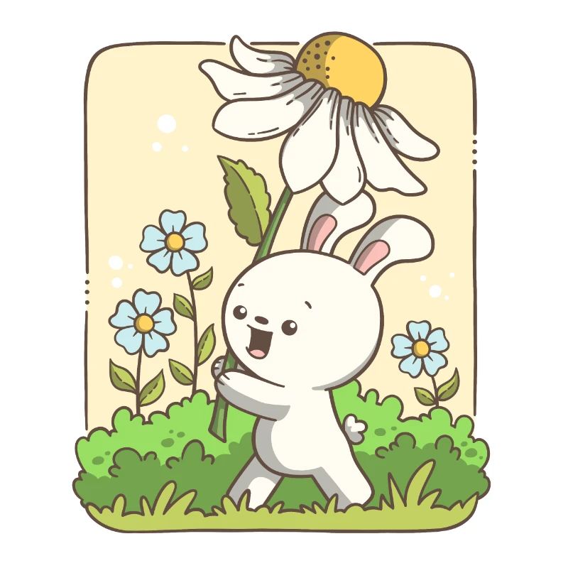 Lapin mignon portant une fleur