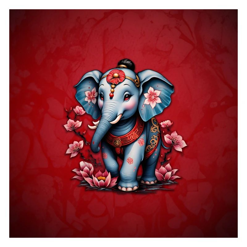 Éléphant majestueux dans le style traditionnel japonais.