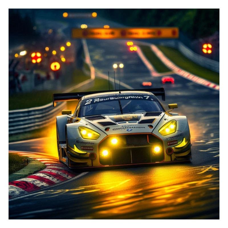 Voiture de course dans la lumière du soir Virage