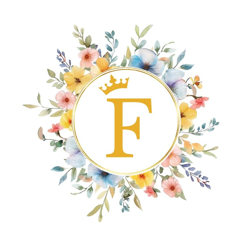 F Monogram, Flower Circle, Personalizable
