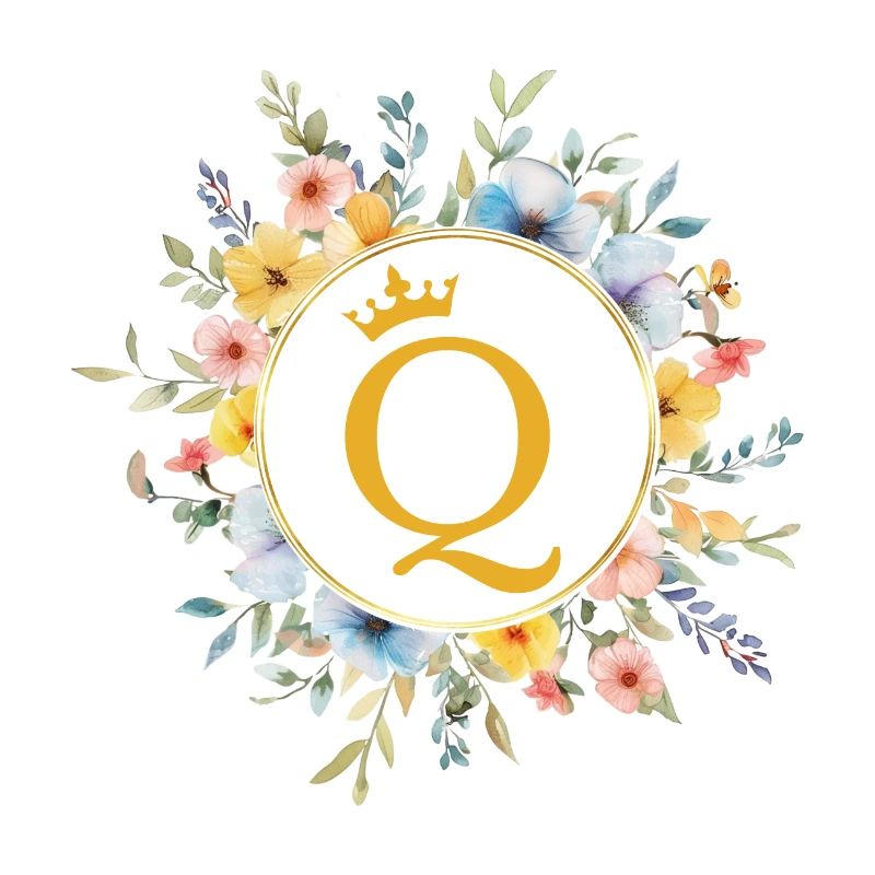 Q Monogram, Flower Circle, Personalizable