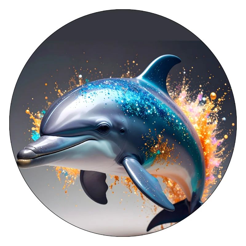 Dolphin, colorful, sequins, glitter, blue