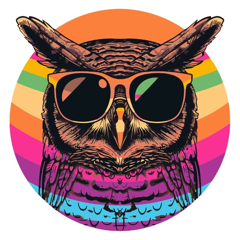 Bunte Retro Eule mit Sonnenbrille