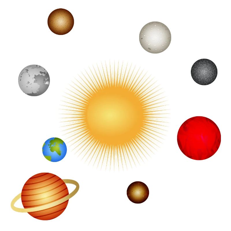 Luminous planetary system with sun and planets