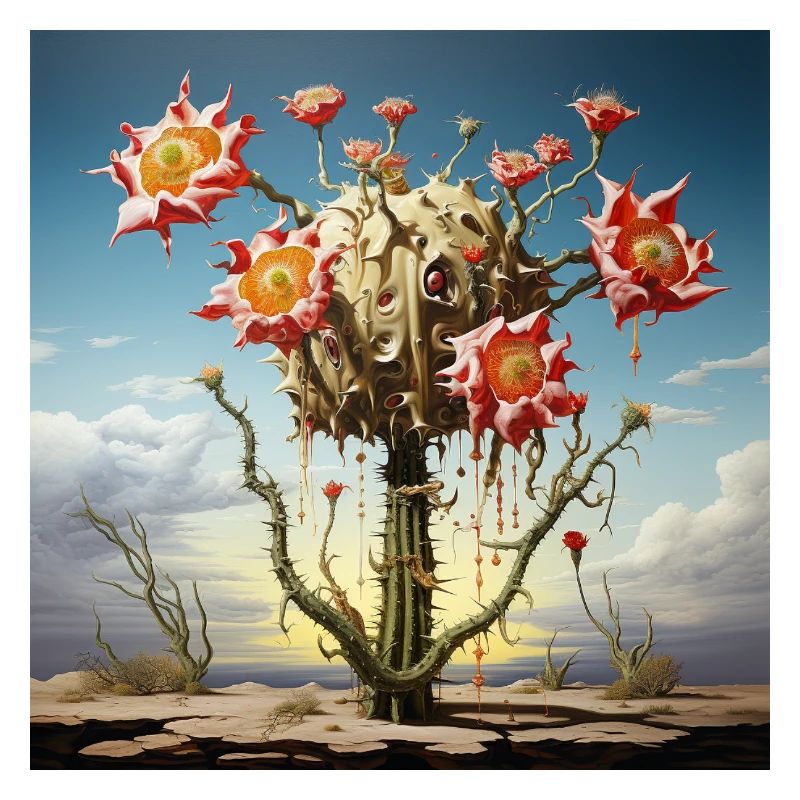 S surreal cactus with huge flowers