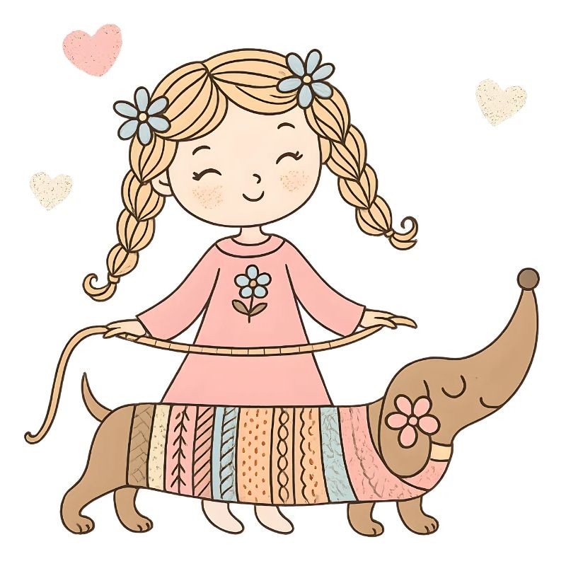 Mädchen mit Dackel – Süßes Kinder Tier Design
