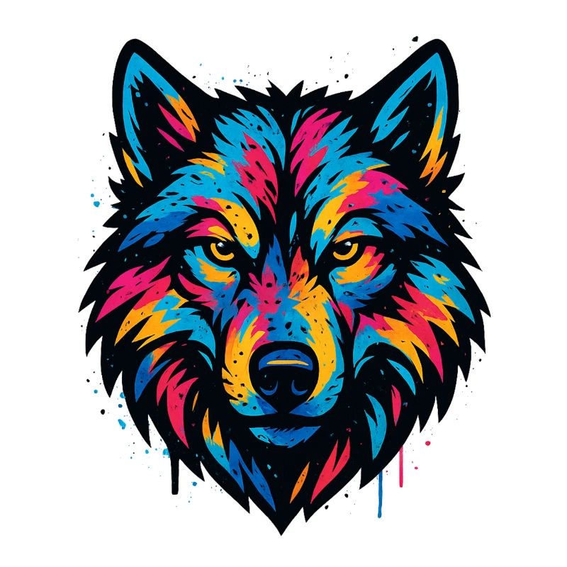 Neon Wolf Head Art