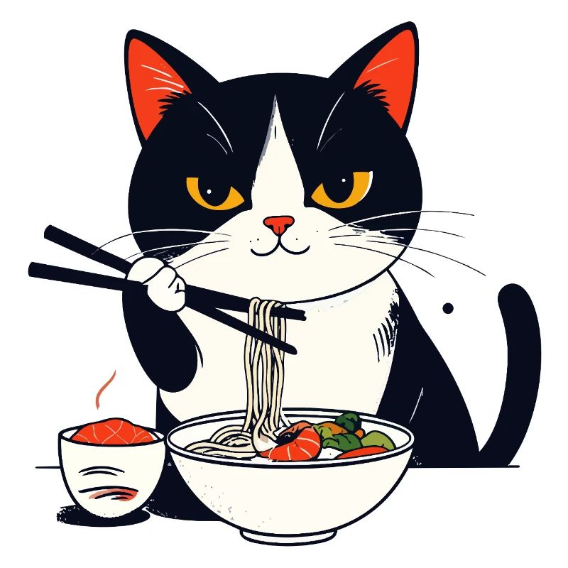 Cat Eats Sushi with Chopsticks Ramen Charm Noodles