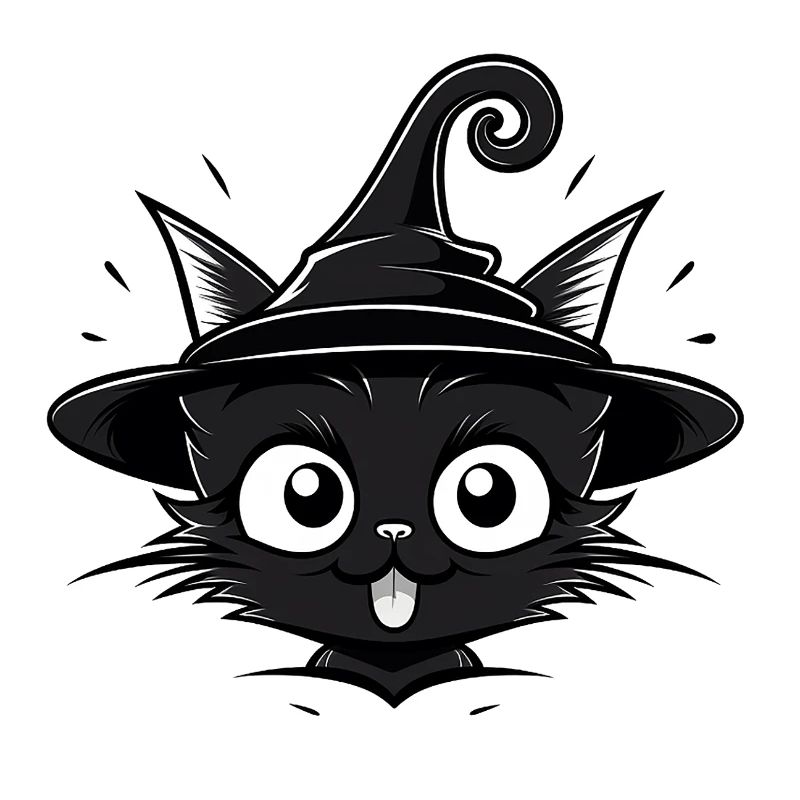 Sorcière Chat Noir avec Chapeau de Sorcière - Chat
