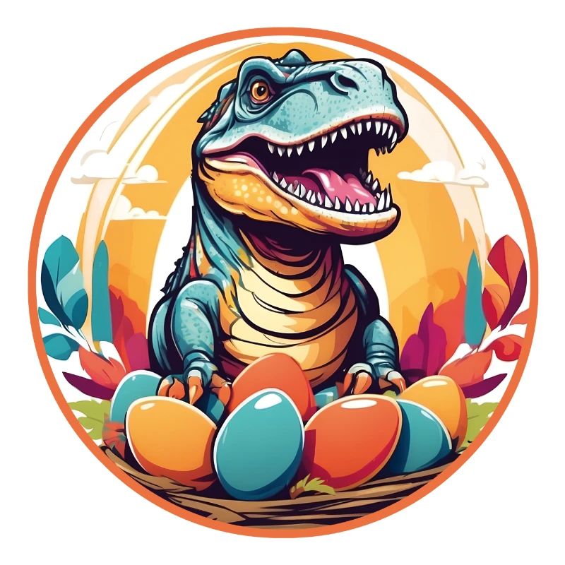 Piccolo Dino nel cesto pasquale Dinobaby e uova di Pasqua