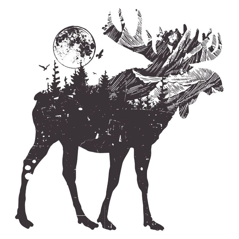 Moonlit Moose Forest Silhouette