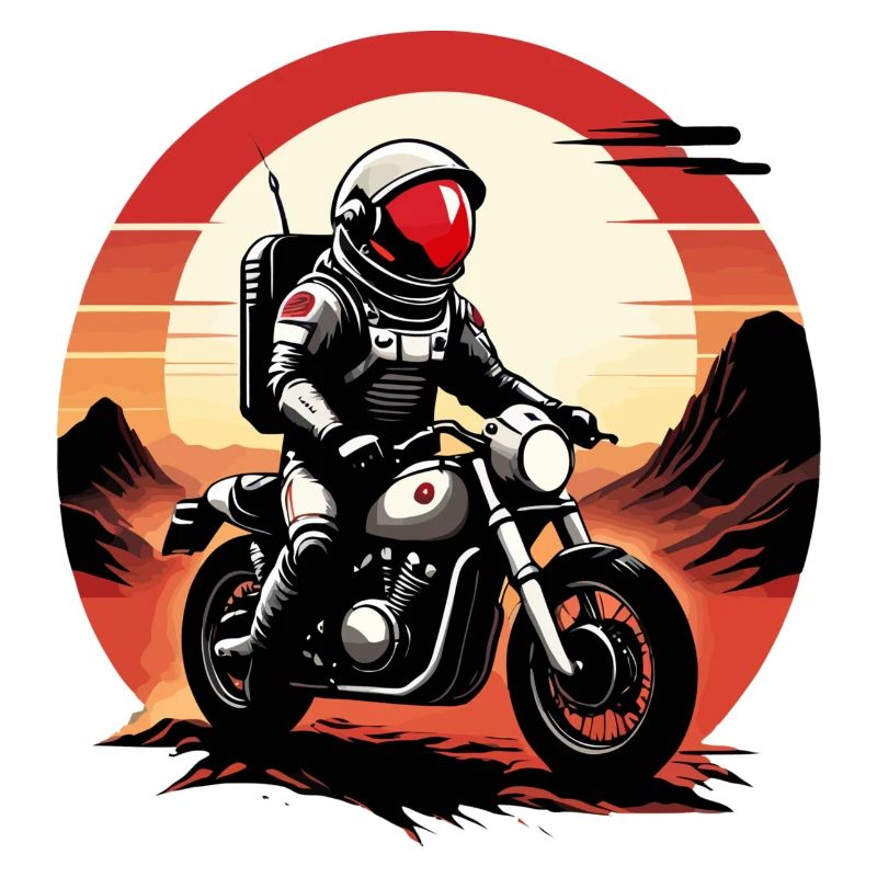 Astronaute faisant la course sur Mars à moto
