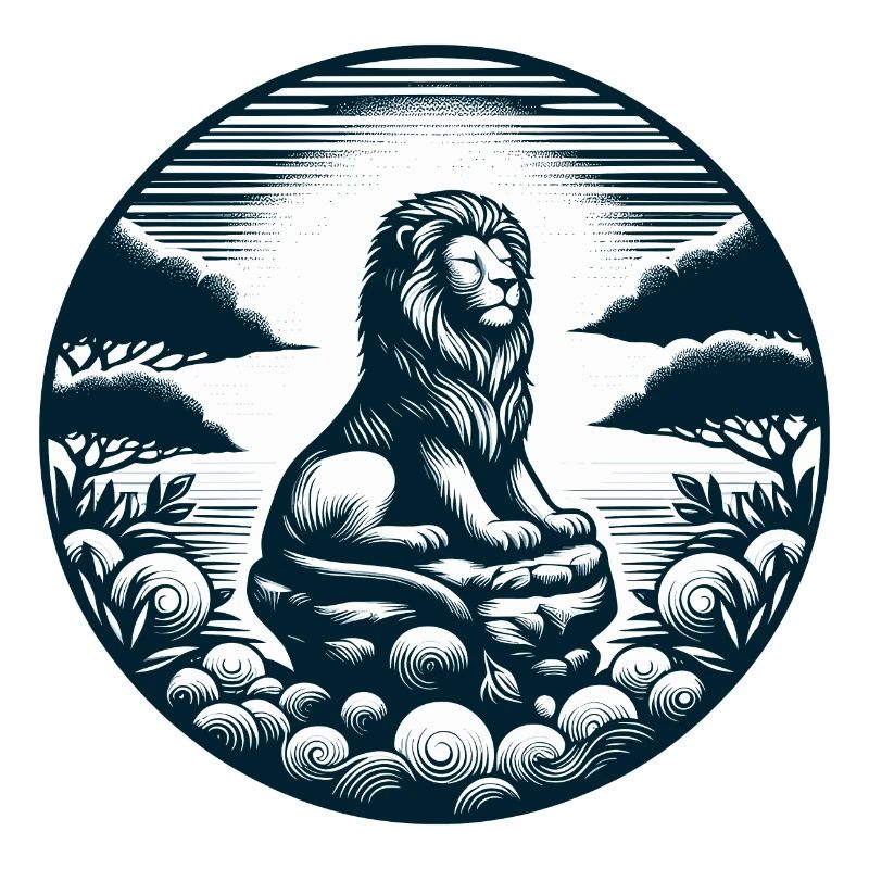 LION, ROCHE, CALME, MÉDITATION, FORCE, CONCENTRATION, SAVANE