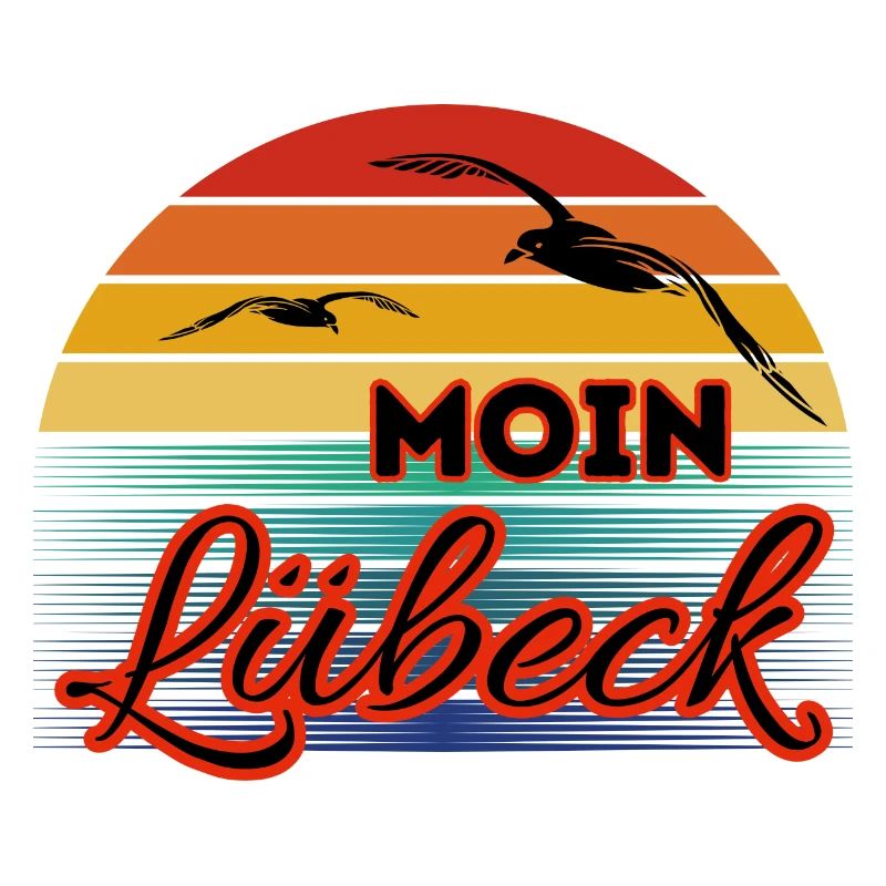 Moin Lübeck with seagull in retro style