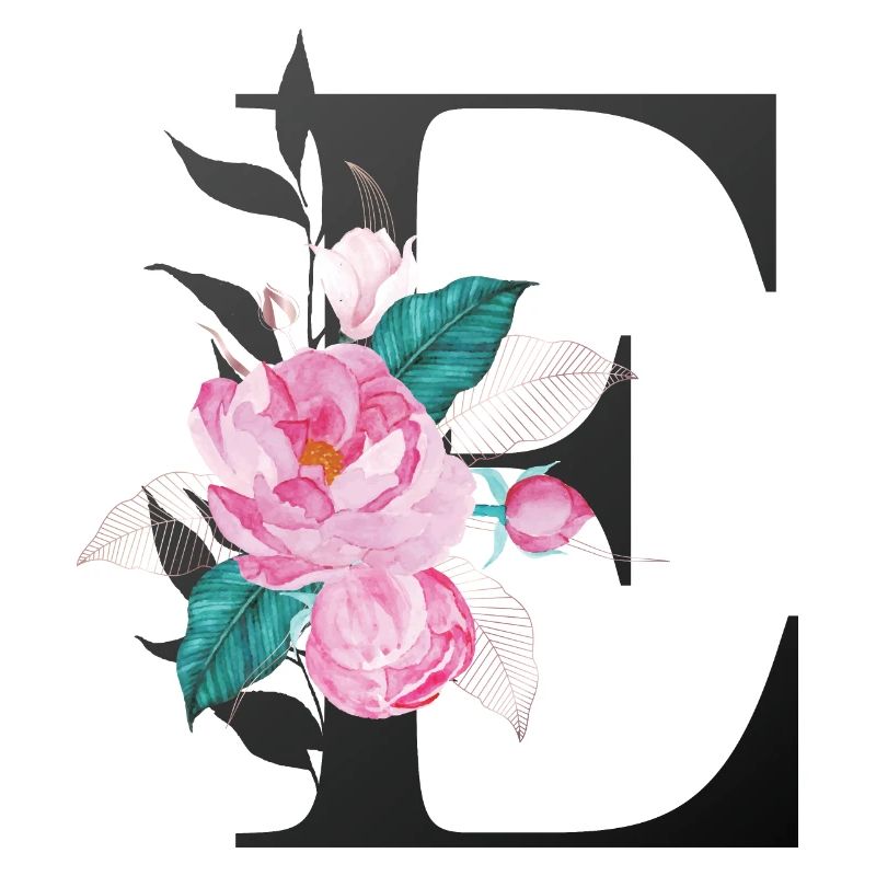 Eleganter Buchstabe 'E' mit Blumen