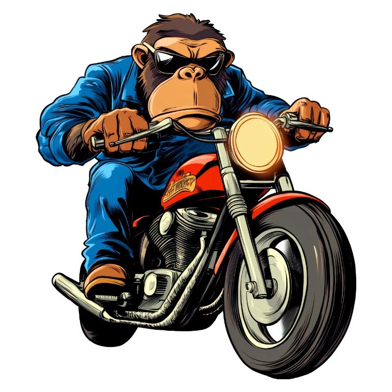 Motorradfahrer Affe