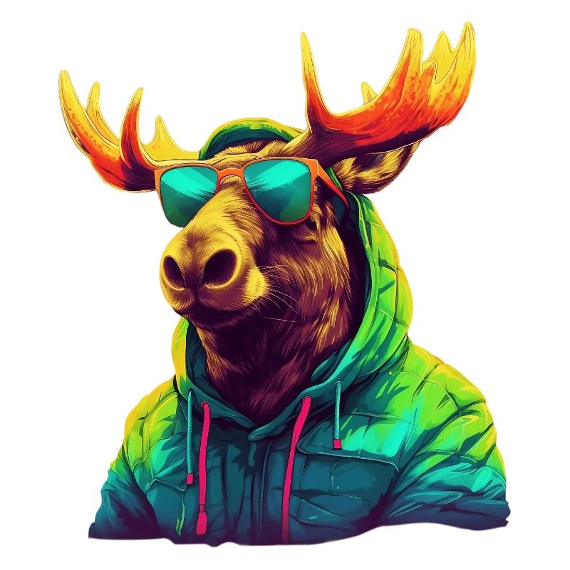 Elch mit Sonnenbrille Bunt Coole Elche Waldtier
