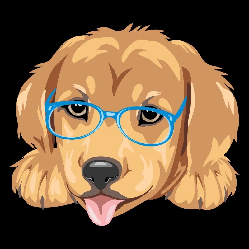 Lustiger Golden Retriever Welpe mit blauer Brille