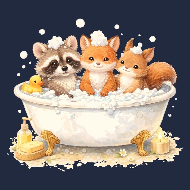 Illustration de la baignée d’animaux de la forêt mignons