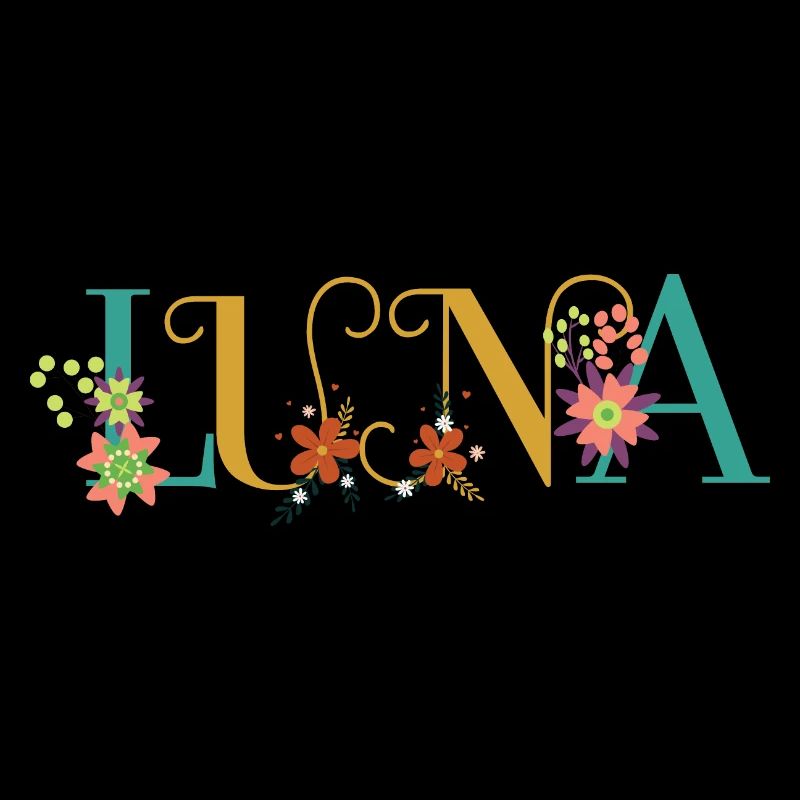 Art du nom LUNA avec des fleurs brodées