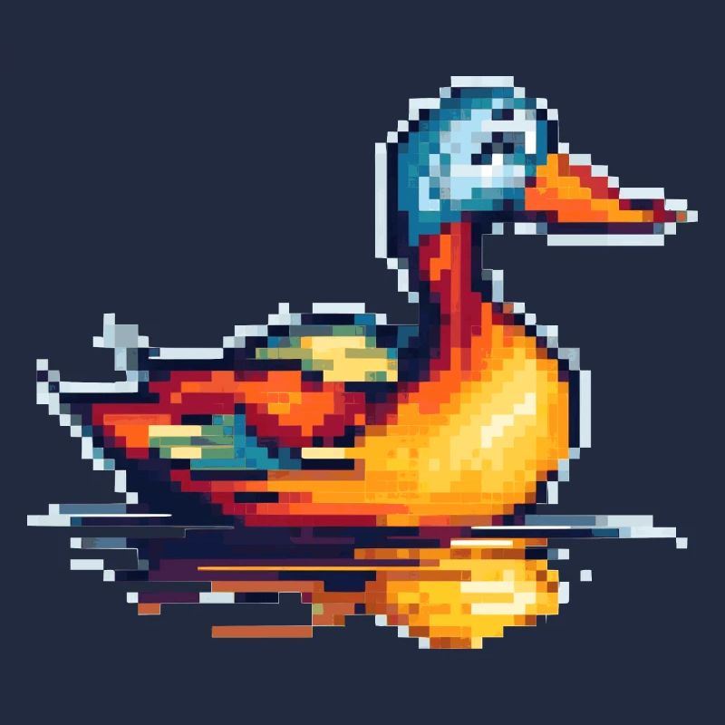 Small duck in 8 bit retro pixel graphics