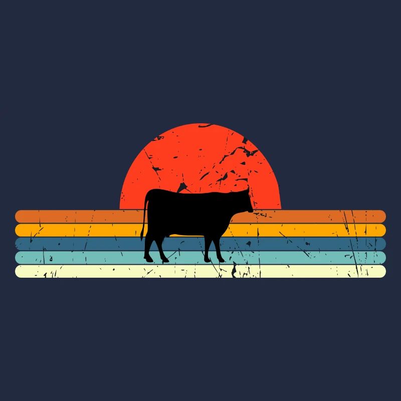 Design rétro de coucher de soleil vintage vache