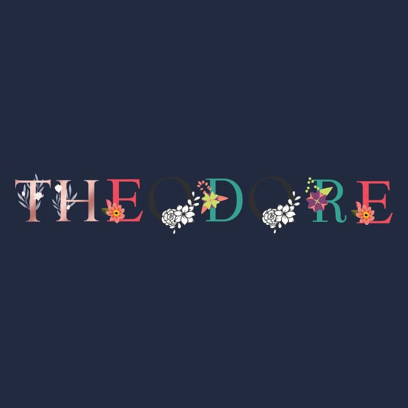 THEODORE Nom Art avec fleurs brodées