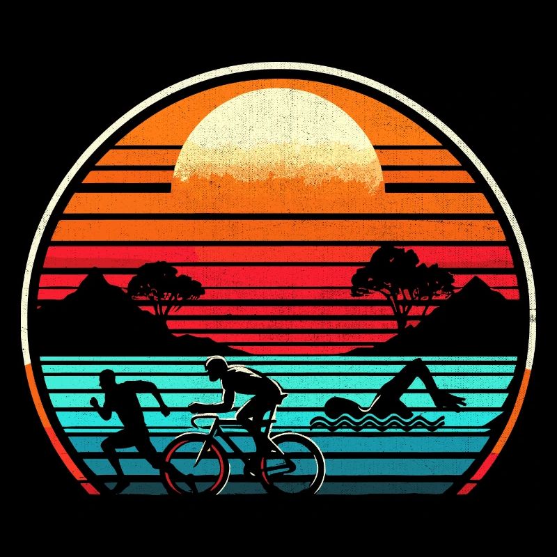 Rétro coucher de soleil triathlon Triathlète natation vélo course Tr
