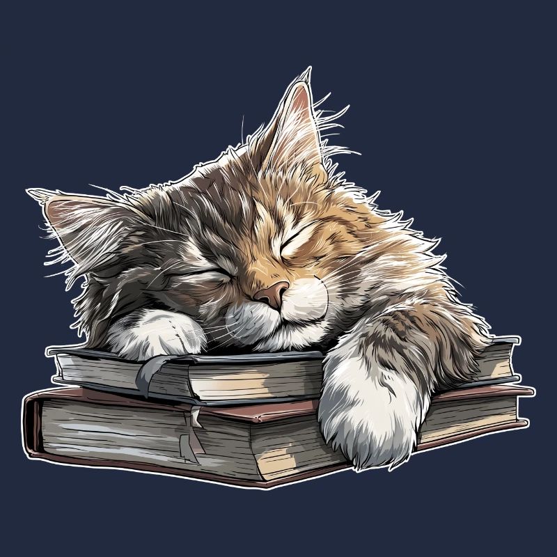 Cute Cat Sleeping on Book Pile