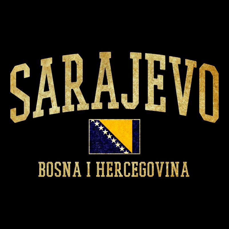 Lettrage doré de Sarajevo avec drapeau bosnien