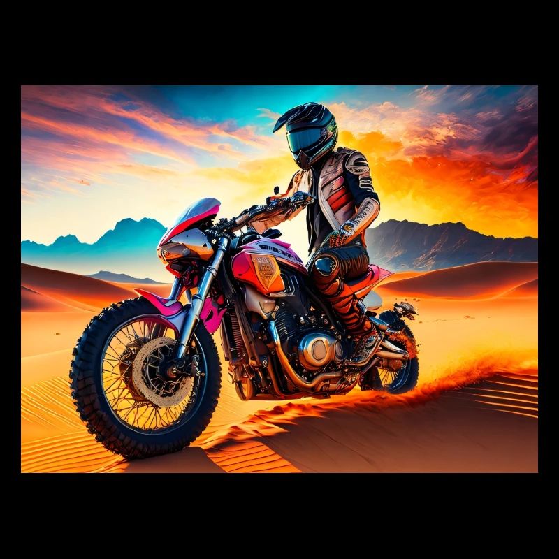 Motocross dans le désert au coucher du soleil