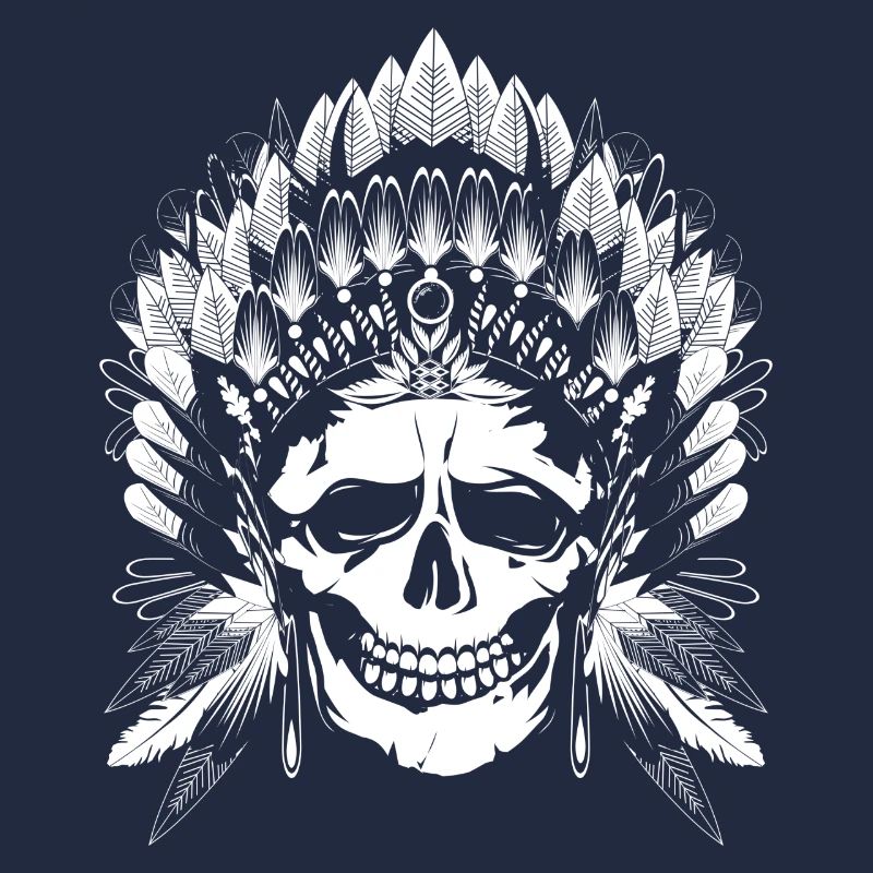 Totenkopf mit Kopfschmuck eines Häuptlings