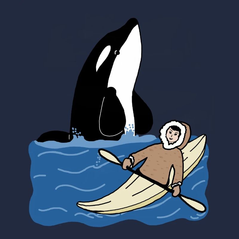 Eskimo Kind mit Kayak und Orca