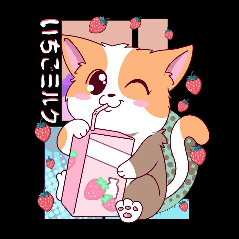 Süße japanische Kawaii Katze Erdbeermilch Shake Nek